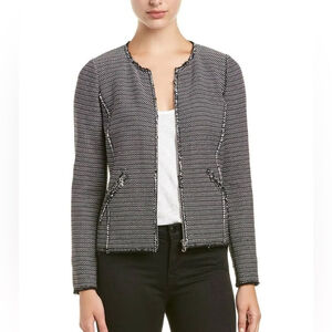 Rebecca Taylor Jacket Graphic Tweed Zip Front Raw Trim 
blazer size 8